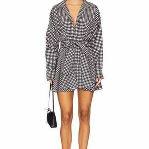 New Norma Kamali Black and White Houndstooth Long Sleeve Dress oversized s